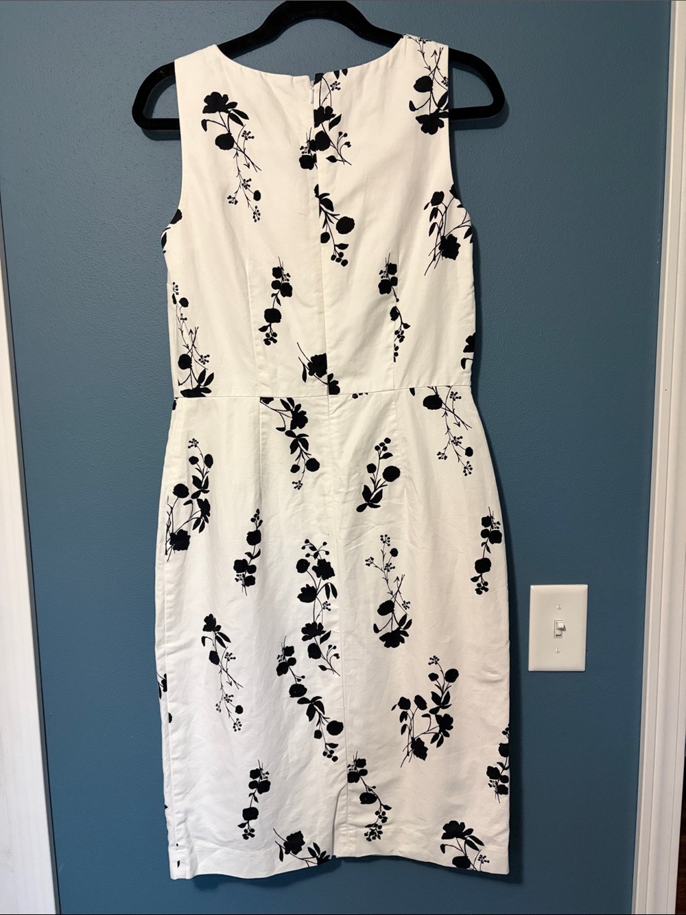 Ann Taylor Midi Sleeveless Sheath Dress Cotton Linen Black White Floral Size 4 - Picture 9 of 11